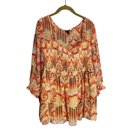 Torrid Geometric Tribal Cinched Yellow Orange Blouse 2X - Picture 1 of 5